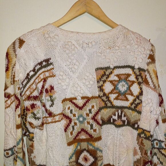 VTG Tiara Chunky Knit Sweater-Large-Geometric-3D Embellishments-Shoulder Pads - Picture 5 of 9